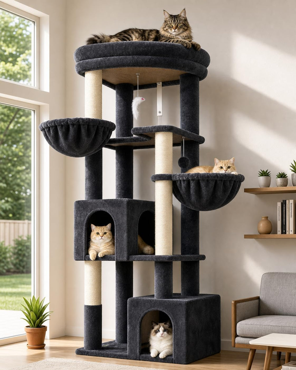 Globlazer C64 Heavy Duty Corner Cat Tree, 64in Large Cat Tower, Dark Grey