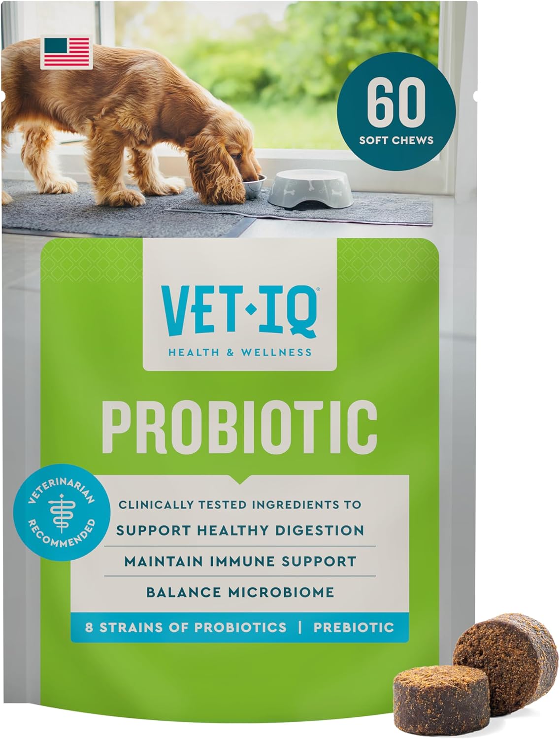 VetIQ Probiotic Supplement for Dogs, Gut & Bowel Support, 60 Count
