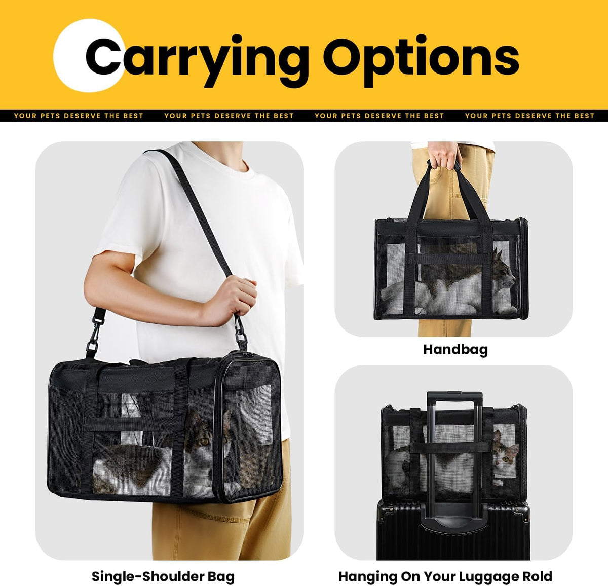 Conlun Dog Carrier Bag,Soft-Sided Pet Carriers for Dogs-L,Black