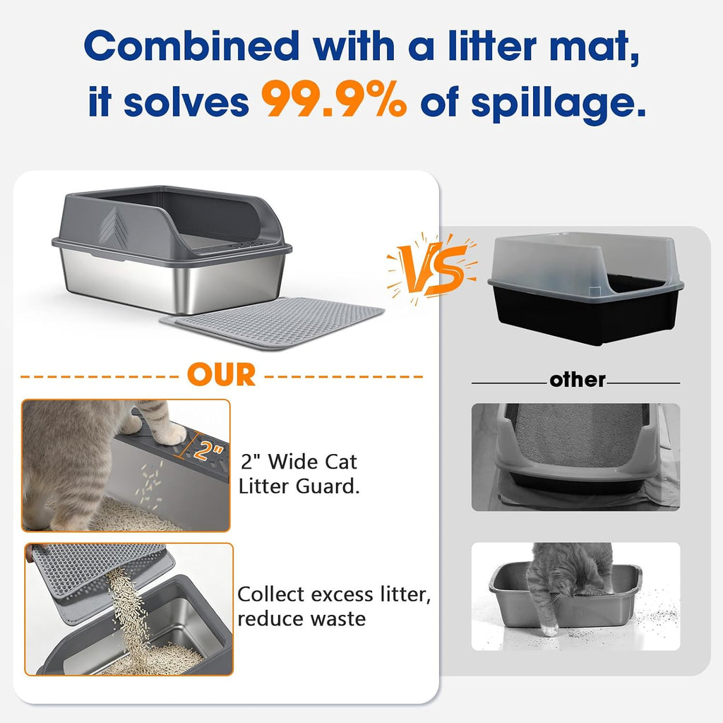 Stainless Steel Litter Box with Lid, Enclosed Metal Cat Litter Box with Built-in Carry Handle & 120° Flip-Top (Dark Gray, Small)