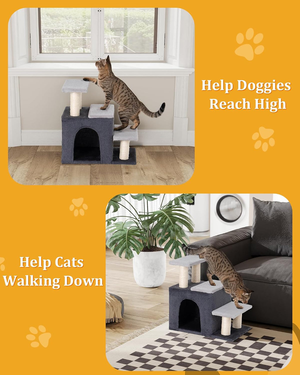 Aechonow 3-in-1 Pet Stairs for Cats, Dog Steps for Small Doggie Rabbits