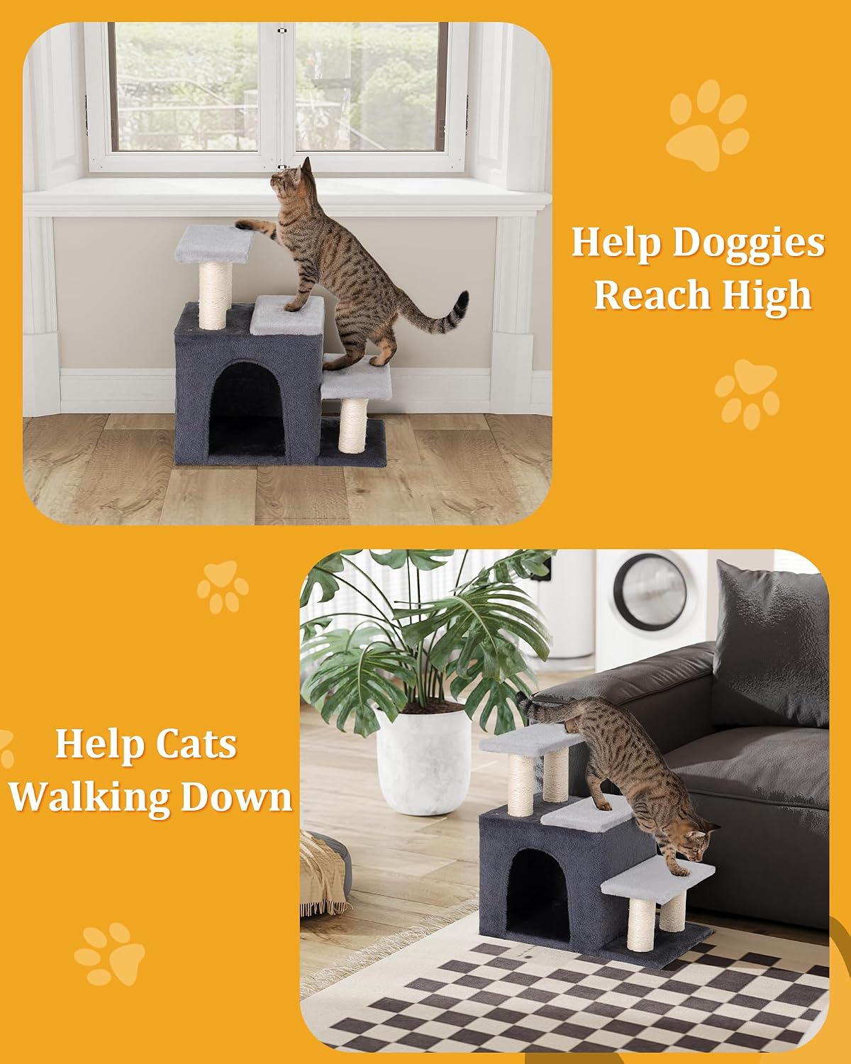 Aechonow 3-in-1 Pet Stairs for Cats, Dog Steps for Small Doggie Rabbits