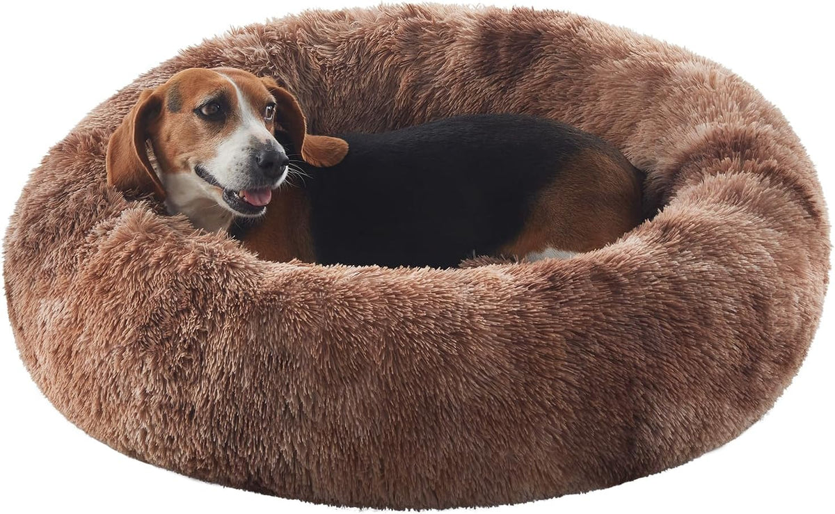 33 in Faux Fur Donut Dog Bed for Medium Plus Dogs,Tie-dye Brown
