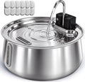 Cattasaurus 135oz Wireless Cat Water Fountain, 304 Stainless Steel Automatic Water Dispenser for Cats, Ultra Quiet, Smart Sensor, 6-Layer Filtration (Silvery, Fountain + 6 Filters (6-Week Supply))