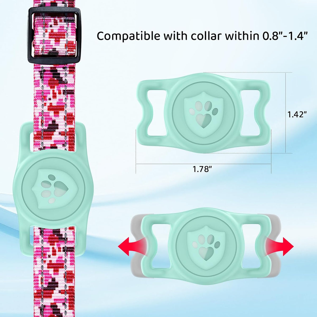 IP68 Waterproof AirTag Holder for Dog Collar, Silicone, Light Green