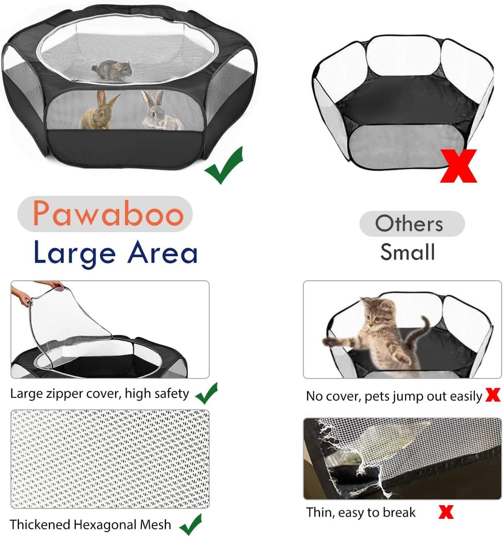 Pawaboo Small Animal Playpen, Waterproof Portable Pet Cage Tent, Black