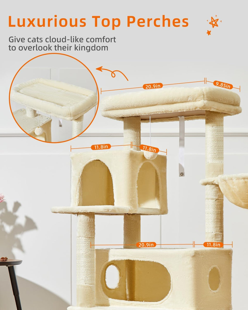 Taoqimiao Cat Tree, 49In Cat Tower for Indoor Cats Large Adult