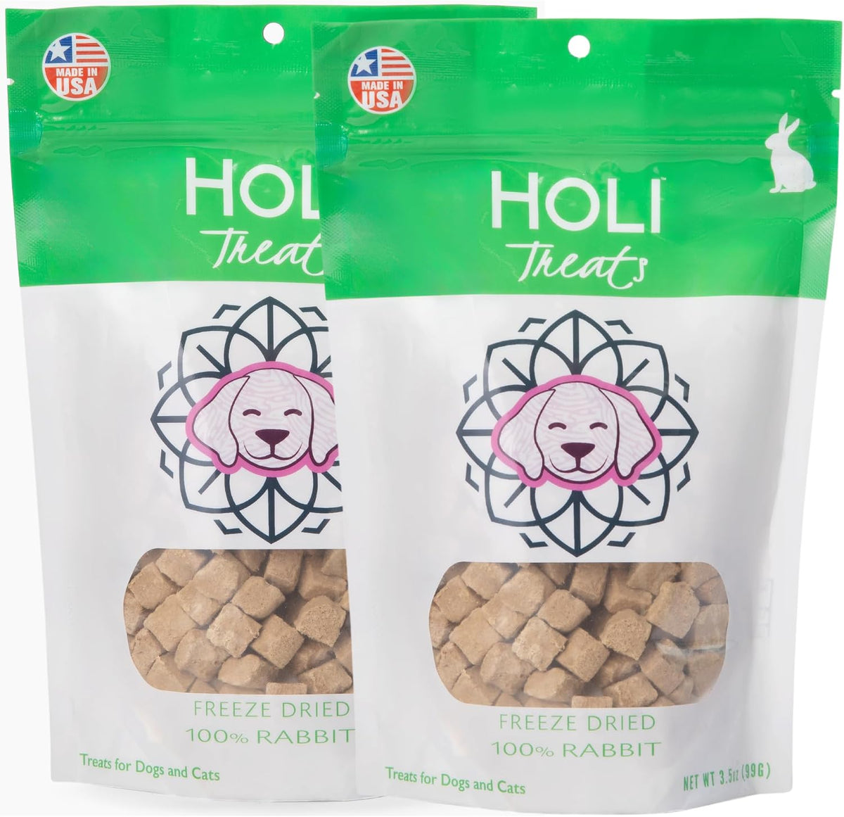 HOLI Freeze Dried Rabbit Dog Treats – Single Ingredient Freeze Dried Rabbit Treats for Dogs – All Natural – High Value Training Treats - (3.5 Ounce - 2 Pack)