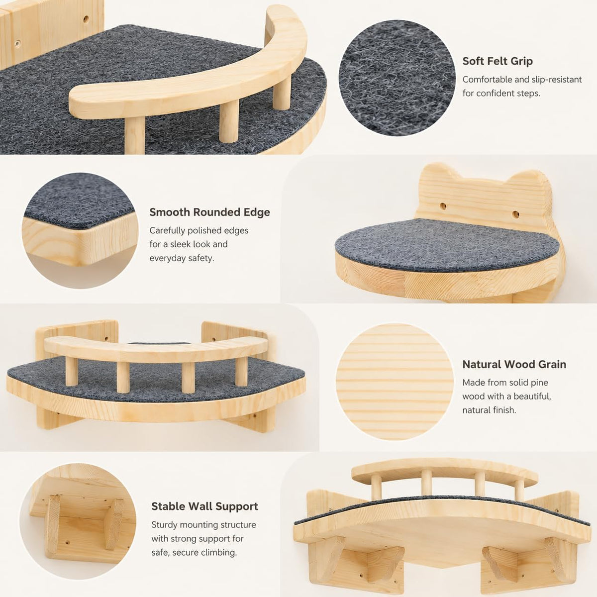 LSCQYYCC- Cat Wall Shelves, Cat Shelf with 3Wide Perch Steps, Modern Floating Cats Stairs for Indoor Sleeping, Playing, Climbing