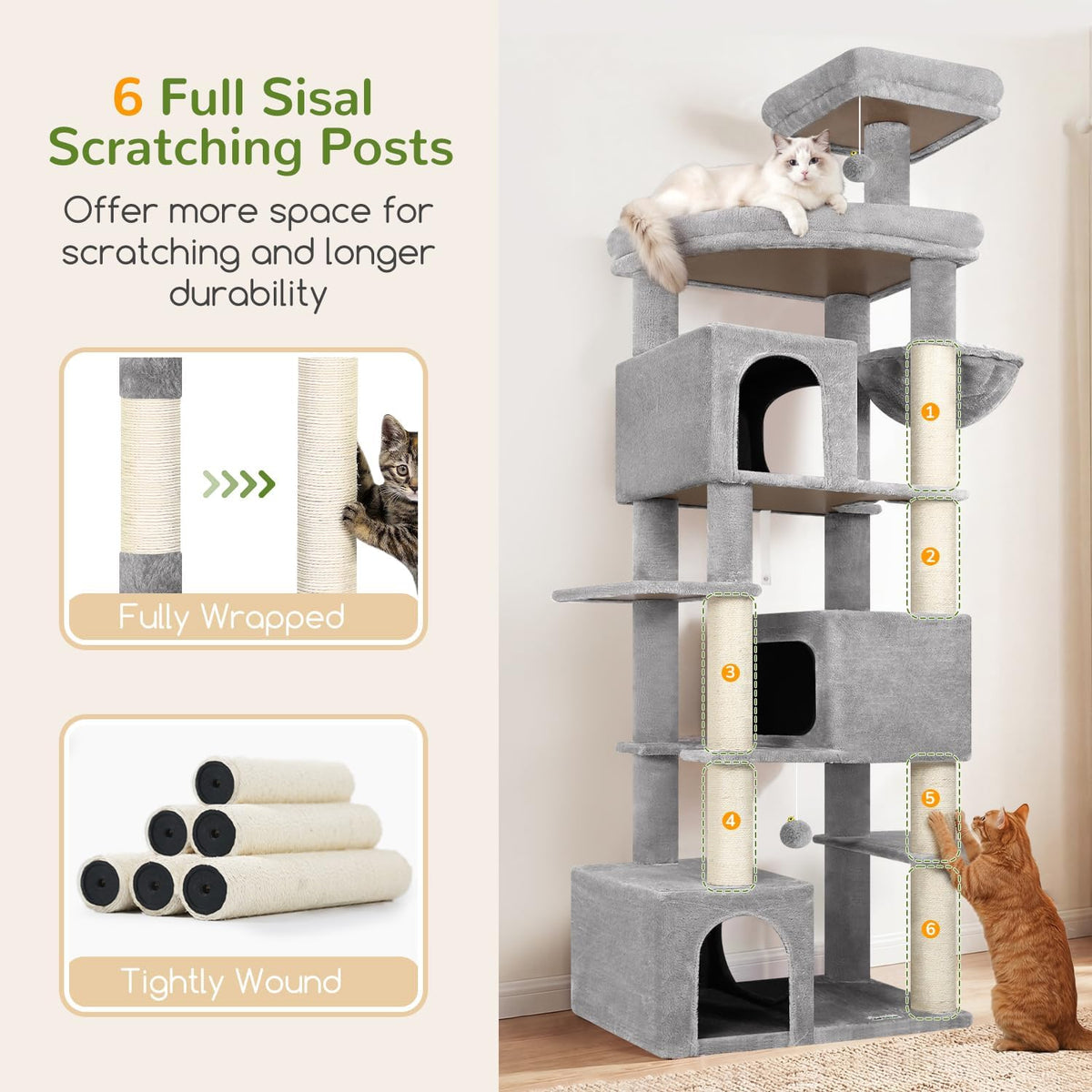 Globlazer Large Cat Tree for Large Adult Cats, Tall Sturdy Cat Tower, S80