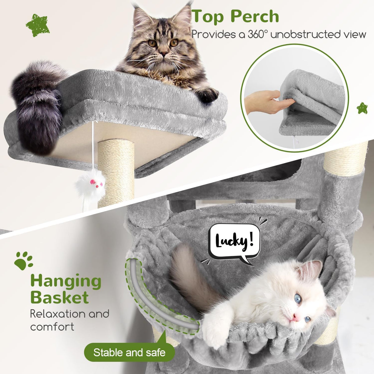 Globlazer Extra Large Cat Tower for Big Cats 20 lbs, 81in, F81, Light Grey