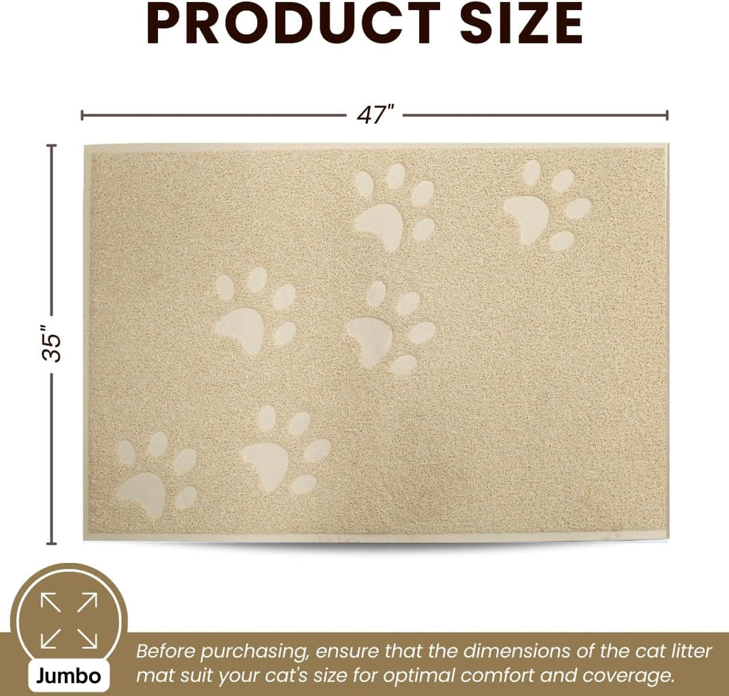 Andalus Jumbo Cat Litter Mat, Pack of 1 - Waterproof, Non-Slip & Easy to Clean Cat Litter Box Mat for Extra Efficient Pet Litter-Trapping, Beige (47” X 35”)