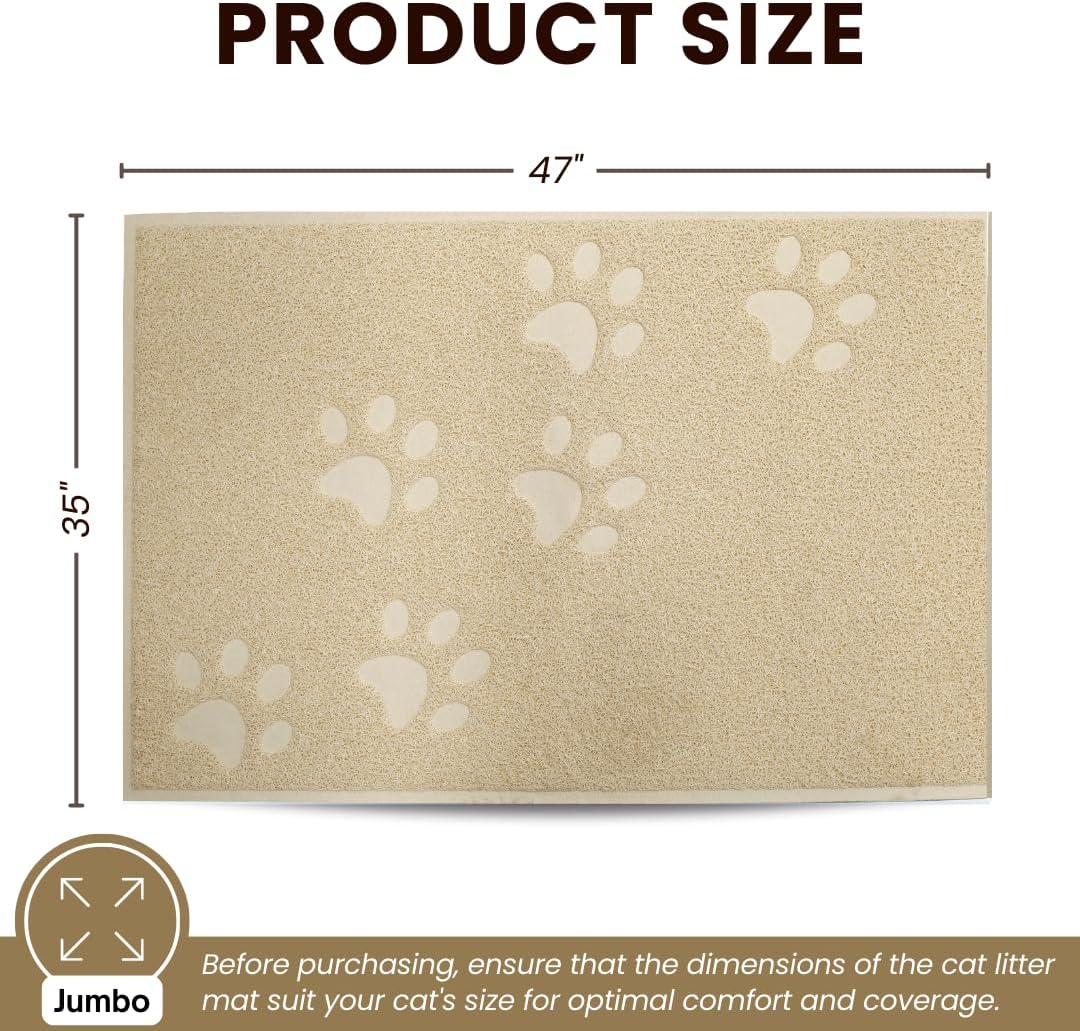 Andalus Jumbo Cat Litter Mat, Pack of 1 - Waterproof, Non-Slip & Easy to Clean Cat Litter Box Mat for Extra Efficient Pet Litter-Trapping, Beige (47” X 35”)