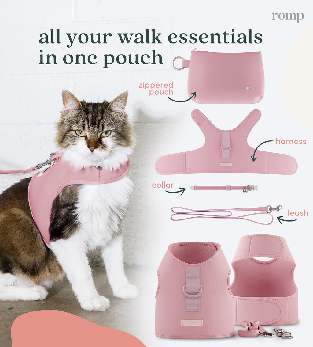 Cat Harness, Collar & Leash Set - Escape Proof Adjustable Choke Free Velcro Harness Vest for Walking Cats & Kittens (Powder Pink, Medium)