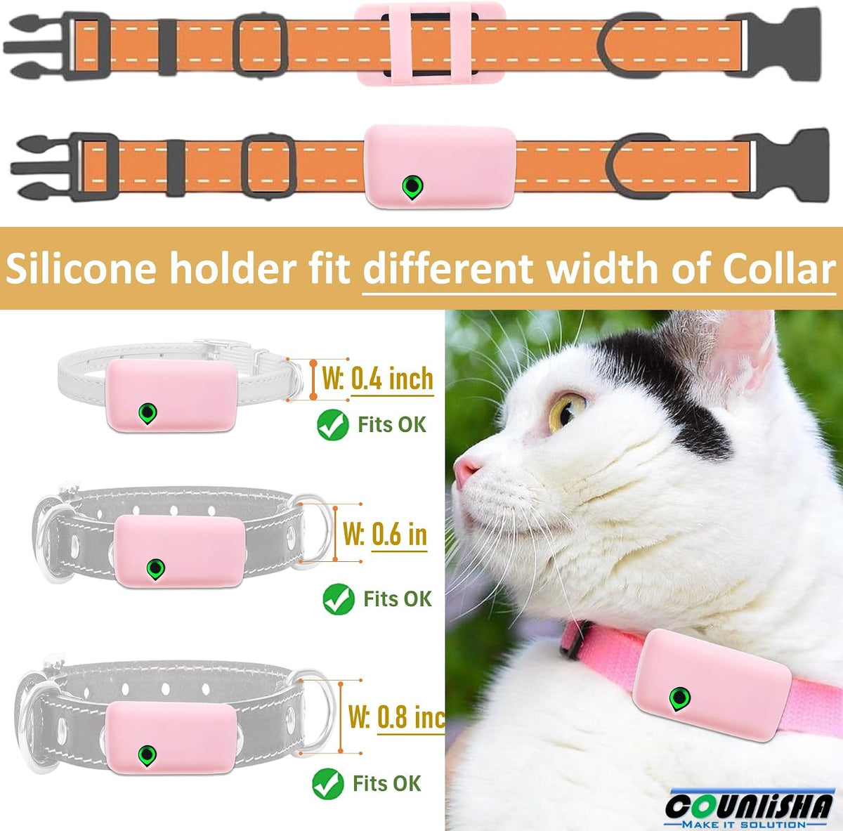 2 Pack Silicone Holder for Tractive Cat Mini GPS Tracker, Black.Pink
