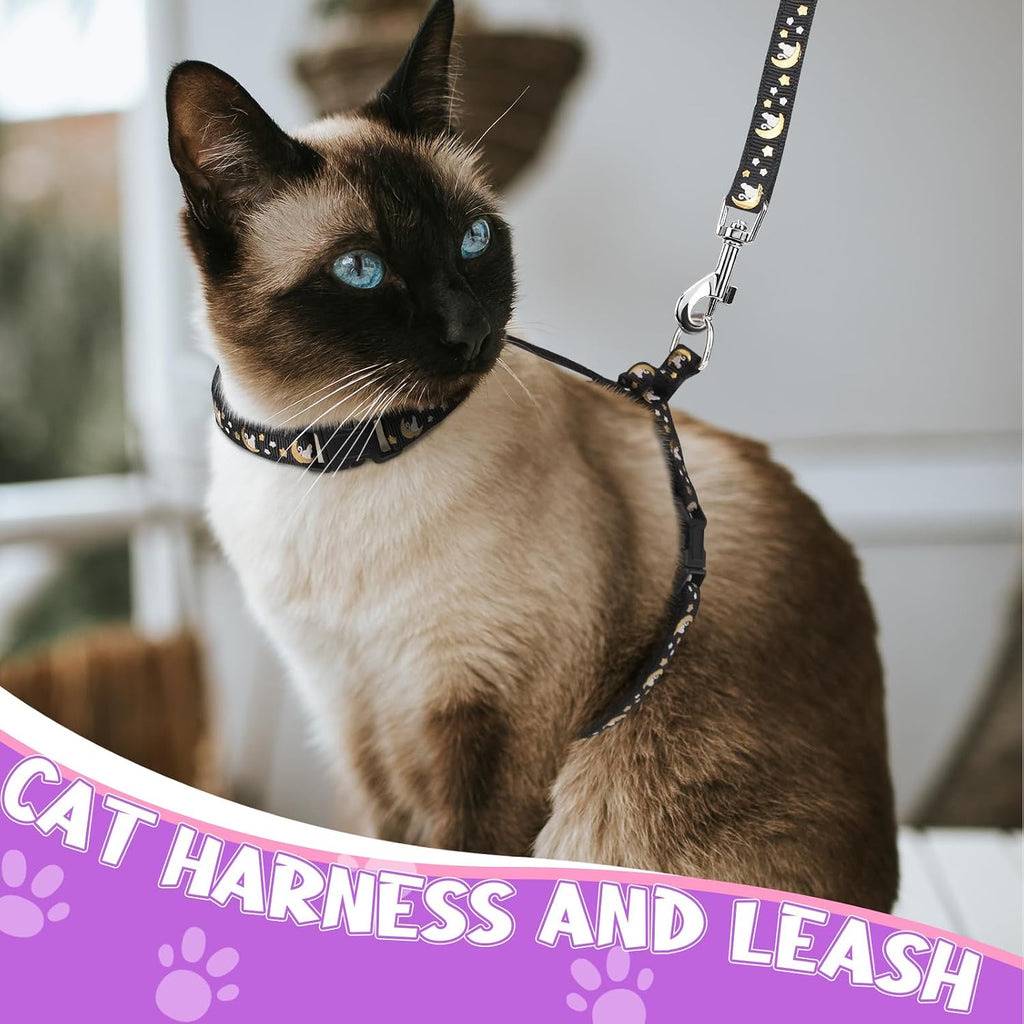 2 Pack Cat Harness and Leash with Collar Set, Escape Proof Cat Harness Adjustable Kitten Harness Glow in The Dark for Small Medium Cats