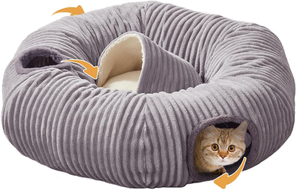 Large Cat Tunnel Bed for Indoor Cats,Cat Donut Tunnel Toy with Washable Circle Cushion,Blackout Tent, Multifunctional Playground Toys Hideplace for Kitty, Kitten, Rabbit,Ferret