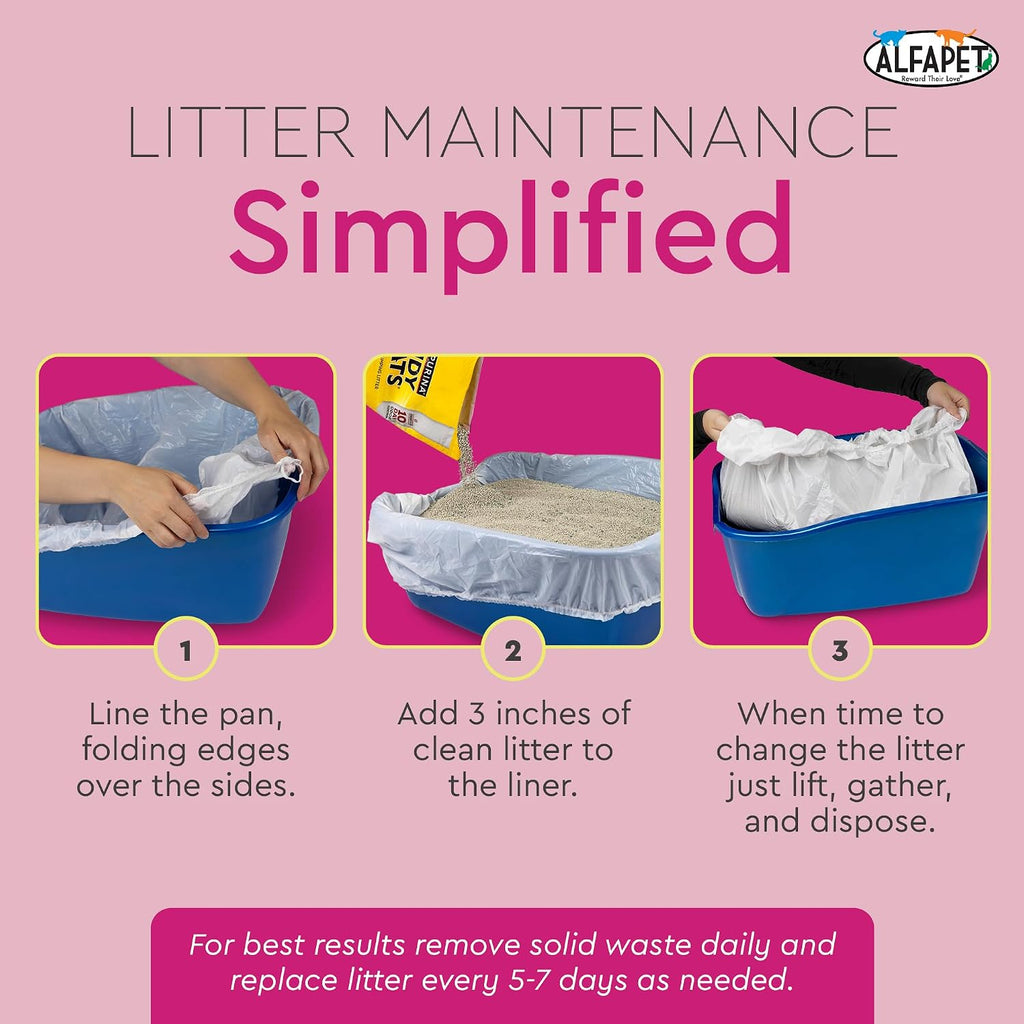 Alfapet Elastic Cat Litter Box Liners - Extra Giant 10 Count - Tear-Resistant Cat Litter Bags - Waterproof Kitty Litter Liners - Fits Litter box Pan Sizes XL, Giant, X-Giant, 37" x 18", 20 lb Capacity