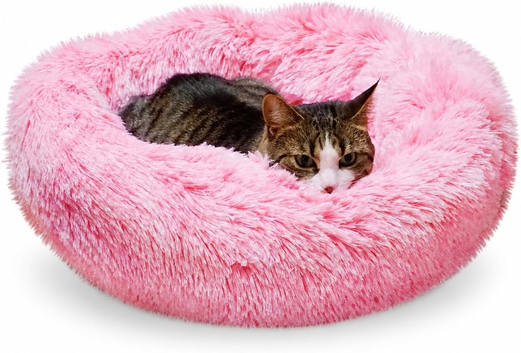 Whiskers & Friends Cat Beds for Indoor Cats, Fluffy Pink Cat Bed Small Dog