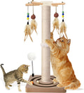 Tall Cat Scratching Post, 33 Inch Sisal Scratcher with Toys for Large Cats