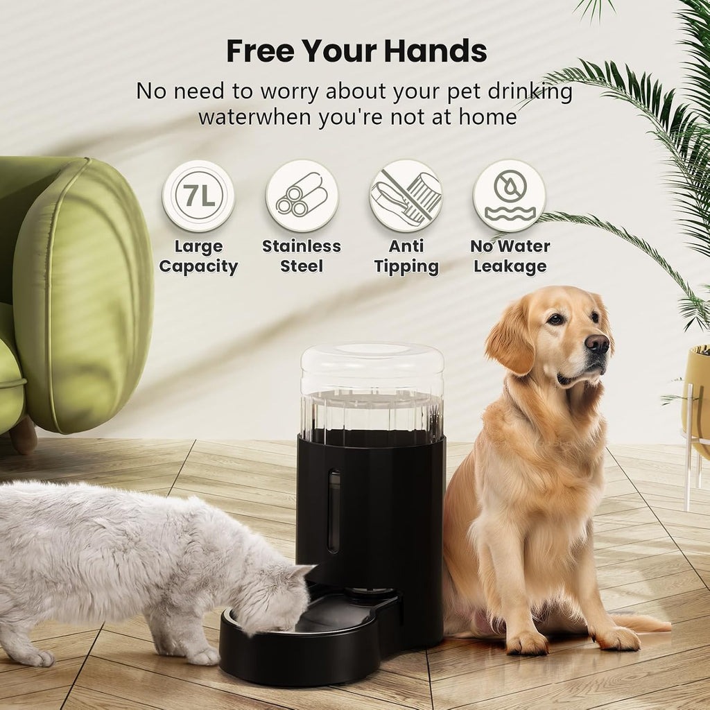 CZPET Gravity Dog Water Bowl Dispenser, Wider Mouth (7L, Black)