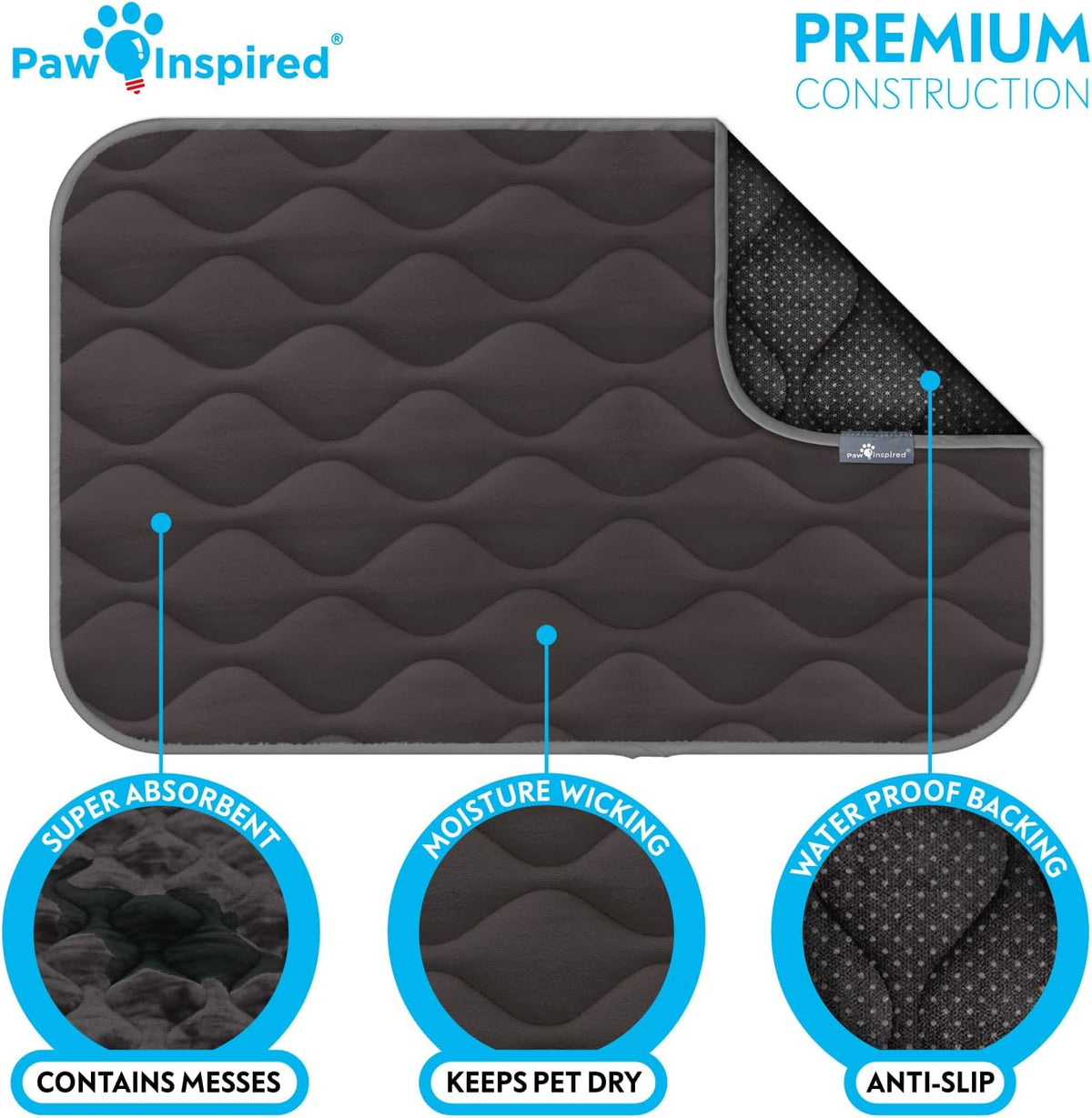 Paw Inspired Washable Padded Crate Mats for Dogs, Gray, 29x18 Inch