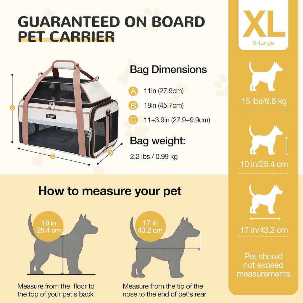Lekereise Top-Expandable Pet Carrier 18x11x11Inch Delta American United Airline Approved Soft Sided Underseat to 15lbs Travel Carriers for Small Dogs Cats with Locking Safety Zippers Anti-Scratch Mesh