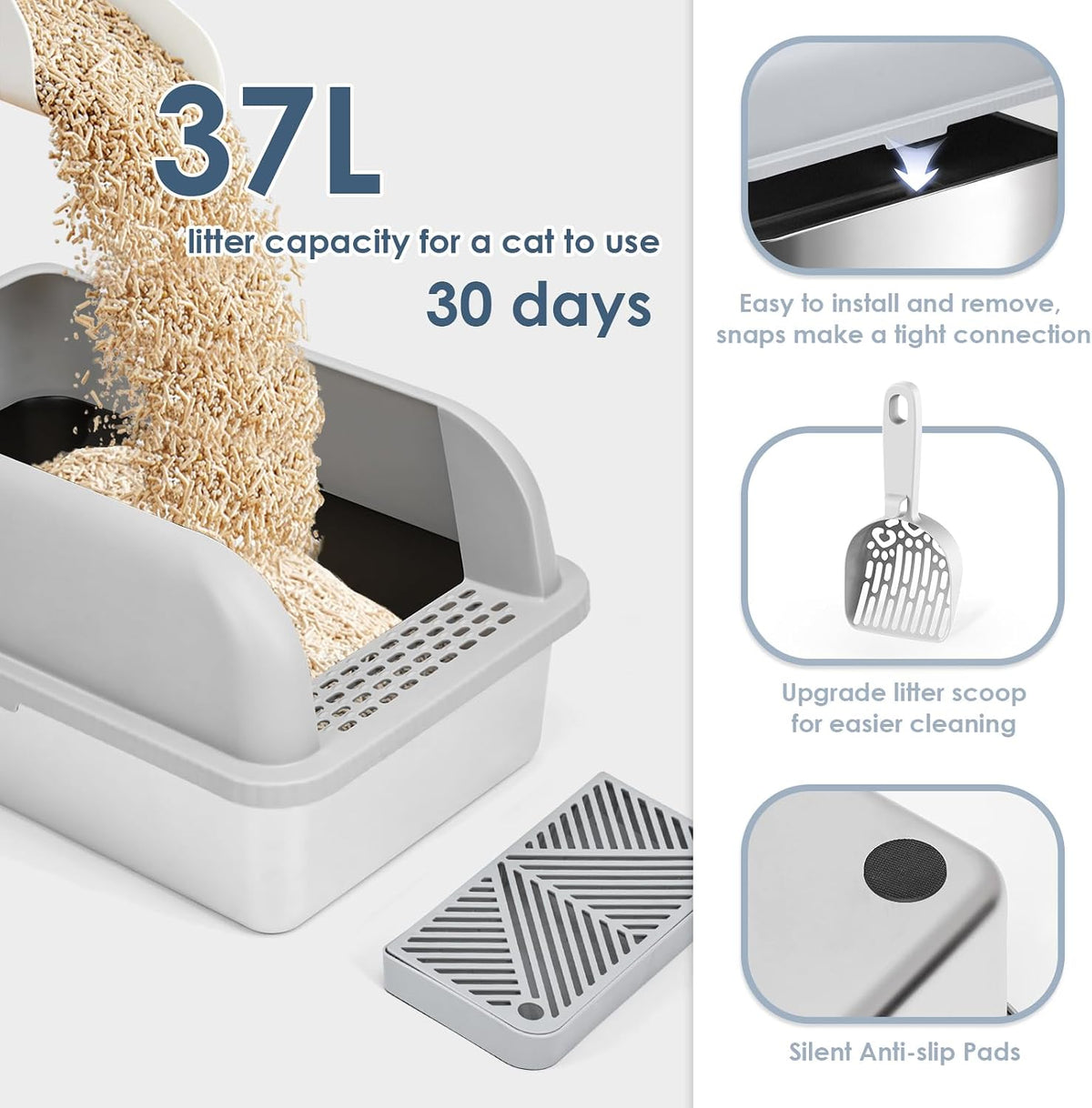 Suzzipaws XL Non-Sticky Coated Stainless Steel Cat Litter Box with Lid | High-Side Anti-Leakage Enclosure, Smooth Non-Sticky Surface, Simple Daily Cleaning for Big Cats & Multi-Cat Households