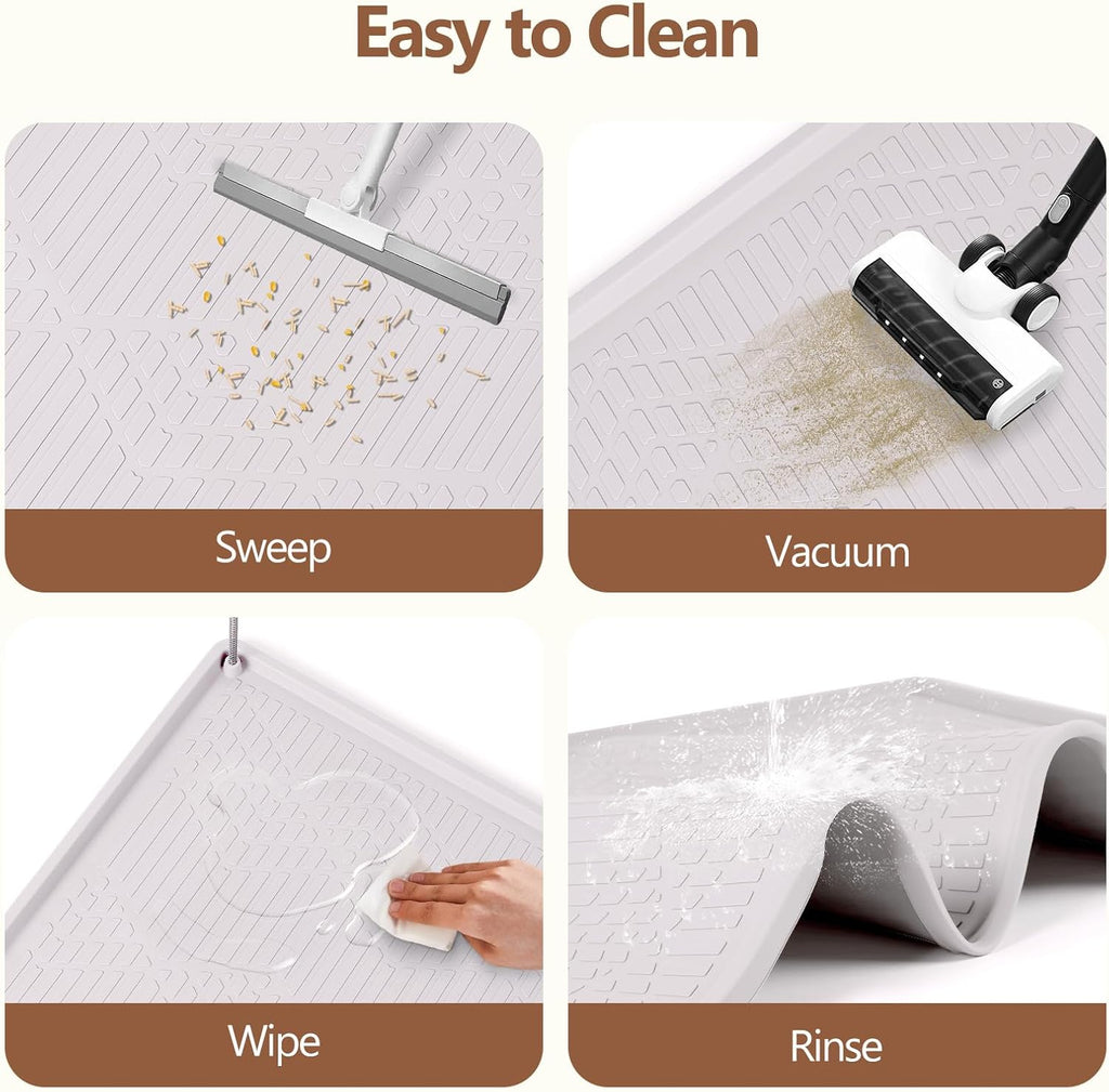 Silicone Cat Litter Box Mat 38'' x 25'' Cat Mat with Toy, White