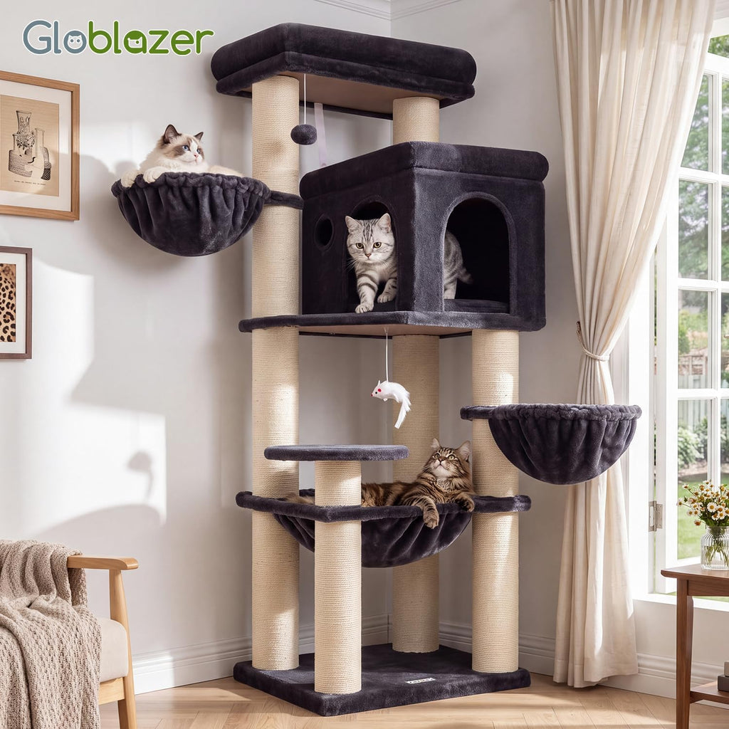 Globlazer Cat Tree Tower with 12 Extra-Thick Full-Sisal Scratching Posts