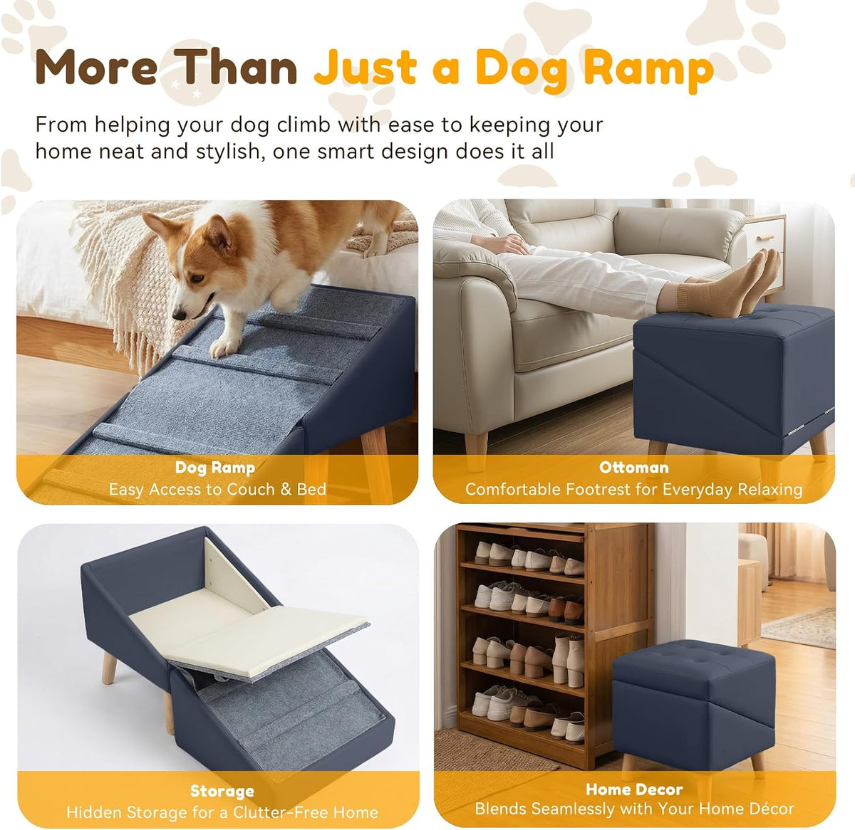 15.7" H Dog Ramp for Couch, 18.5" Extra Wide Pet Steps & Ottoman