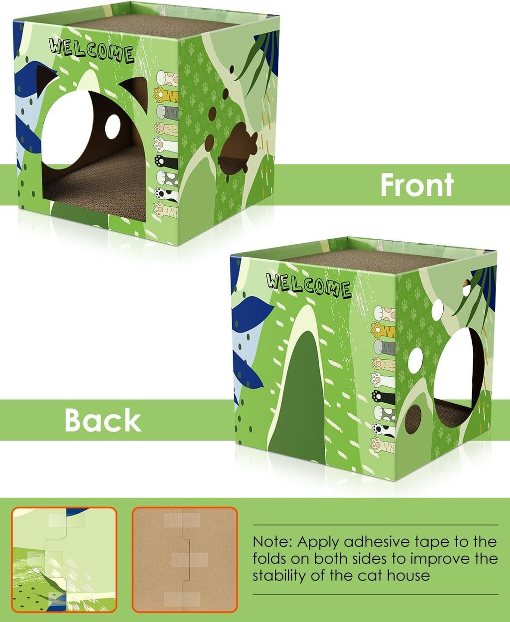 Bissap Cat Cardboard House, Large Thickened Play House with 2 Story Scratch Pads Bed Scratching Lounge for Indoor Cats Kittens Breathable Cube Shelter Corrugated Scratcher Box Toy