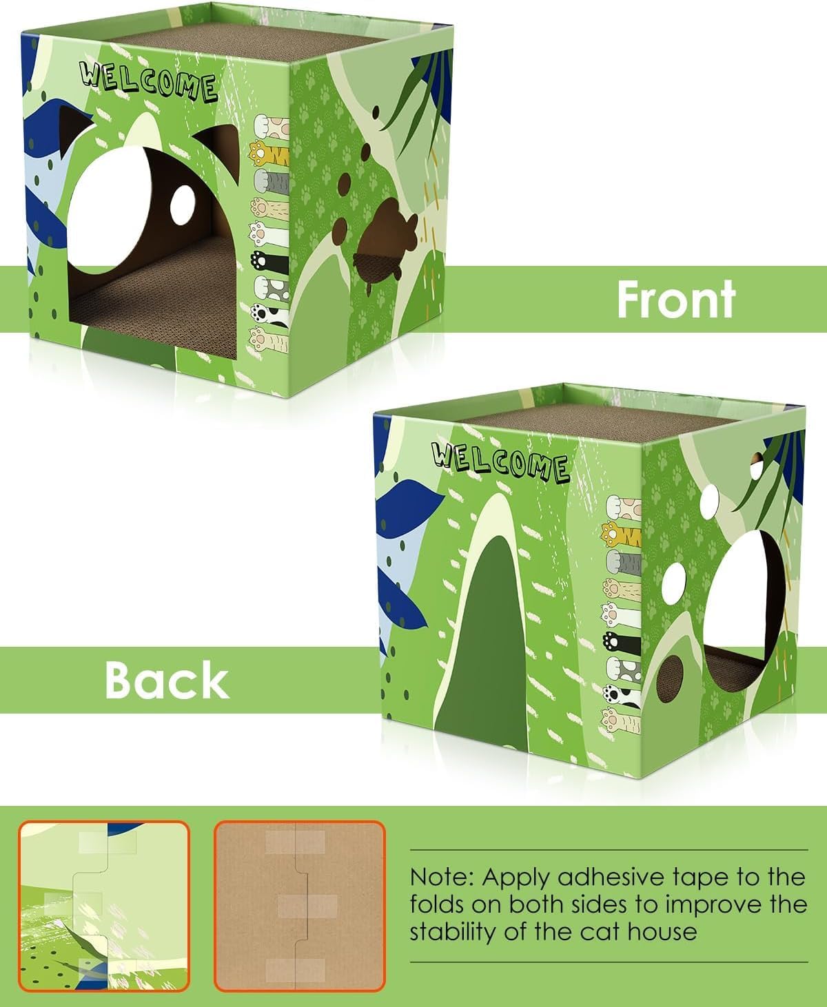 Bissap Cat Cardboard House, Large Thickened Play House with 2 Story Scratch Pads Bed Scratching Lounge for Indoor Cats Kittens Breathable Cube Shelter Corrugated Scratcher Box Toy