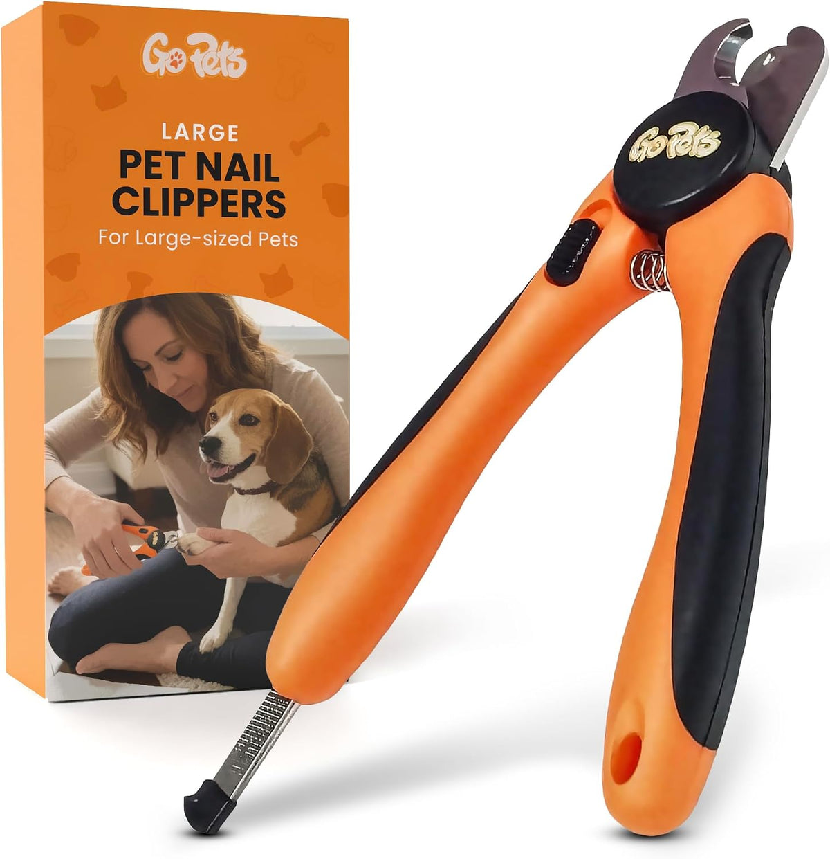 GoPets Nail Clipper for Large Dogs & Cats, Quick Sensor Safety Guard | Heavy Duty Trimmer for Thick Nails, Stainless Steel Blades, Grooming Tool for Pets, Non-Slip Handle Built-in Nail File 