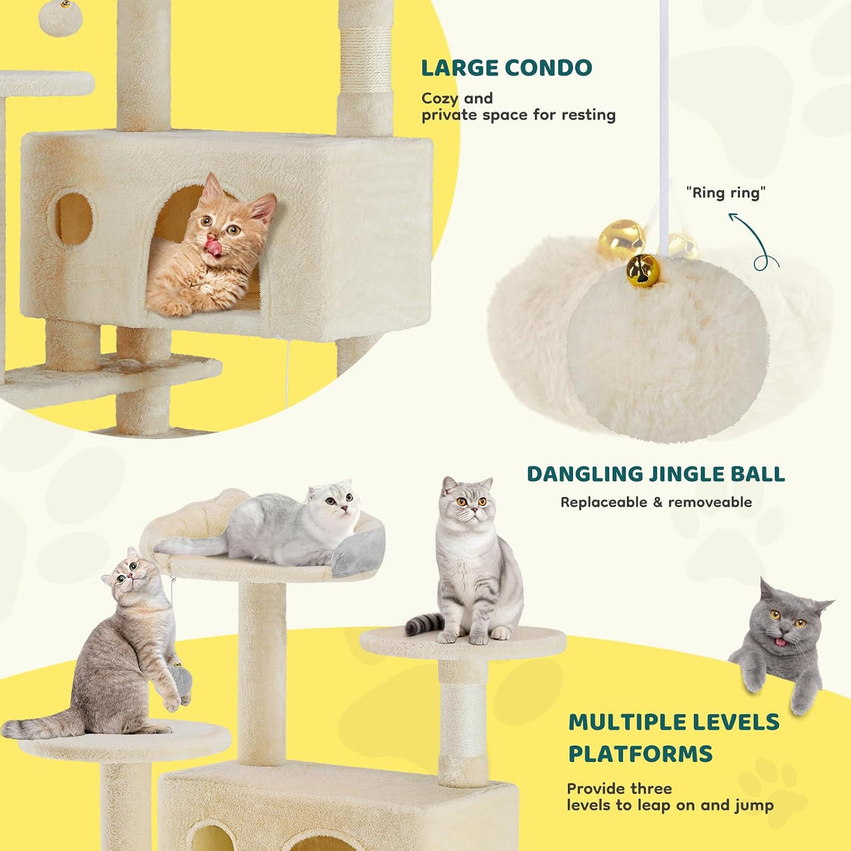 54 Inch Cat Tree Tower with Sisal Scratching Post, Multi-Level
