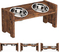 Elevated Dog Bowls, Raised Bowl Stand Adjustable Small, Rustic Brown | Particle Board Raised Feeder with 2 Stainless Steel Bowls, Adjustable Height for Small Puppies and Cats