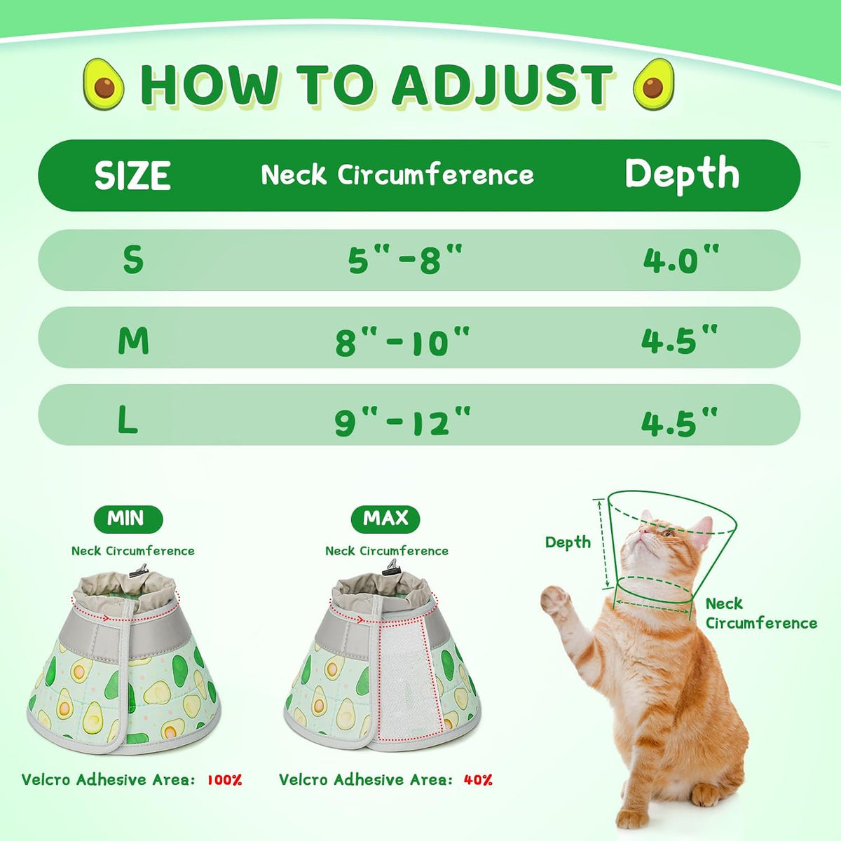 Cat Cone Collar Soft to Stop Licking, Adjustable, Foldable Lightweight Kitten Cones After Surgery Recovery for Cats & Kittens, Cat Cone Alternative, Easy Eating (Avocado Green, S)