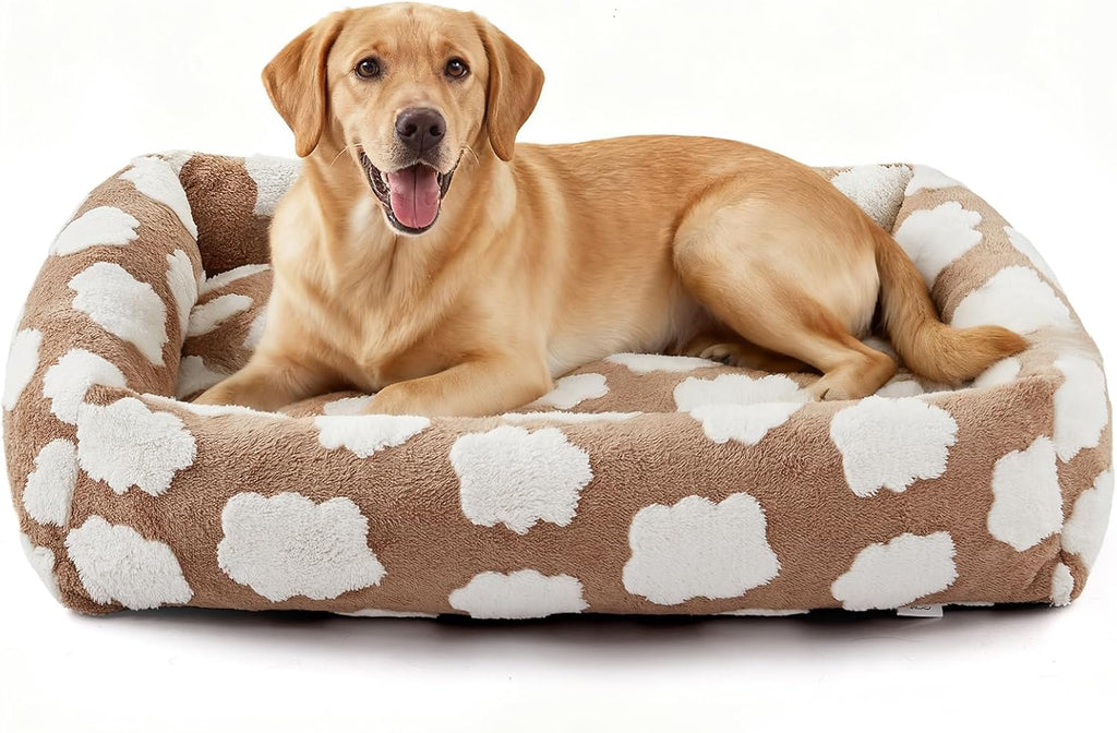 JOEJOY XL Dog Beds Large Sized Dog, Rectangle Washable Orthopedic Pet Bed with Removable Zipper Cover, Cute Soft Calming Puppy Pet Bed with Jacquard Shaggy Plush & Non Skid Bottom