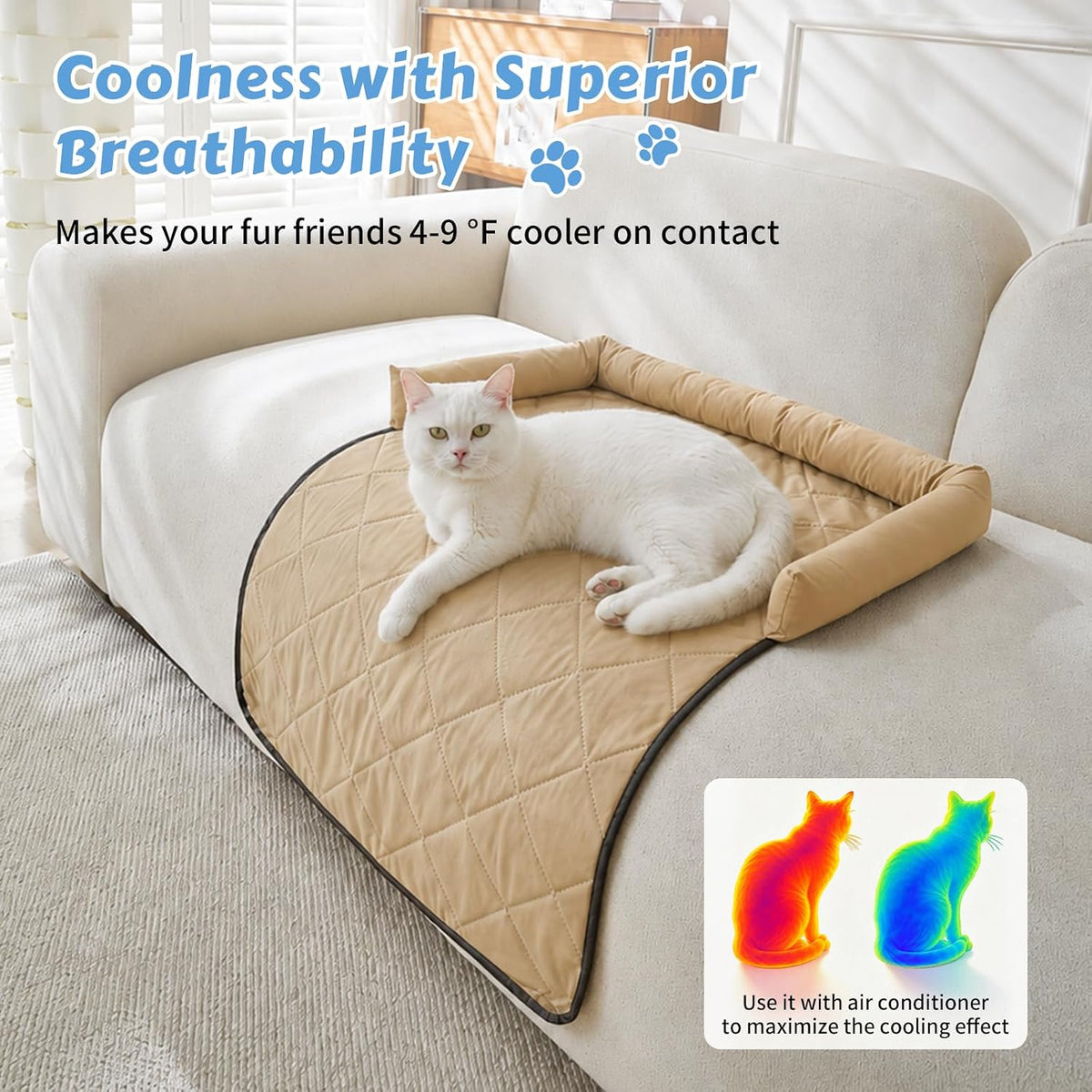 Cooling Dog Bed Mats with Neck & Head Support, 31.5 x 23.62 inch Khaki
