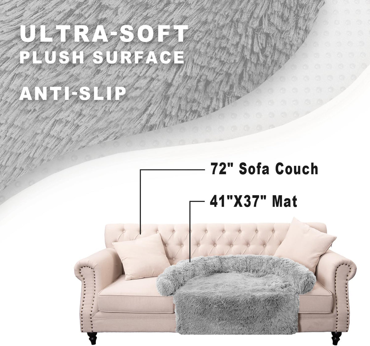 Calming Dogs/Cats Bed Mats, Dog Pad Washable Removable Couch Cover, Plush Long Fur Mat for Pets, Waterproof, Perfect for Small, Medium and Large Dogs and Cats (Light Gray, 41"x37"x 6.0")