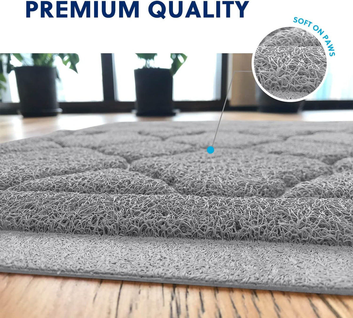 WePet Cat Litter Box Mat, Kitty Premium PVC Pad, Durable Trapping Rug, Phthalate Free, Urine-Resistant, Scatter Control, XXL 47 x 36 Inch, Cadet Grey