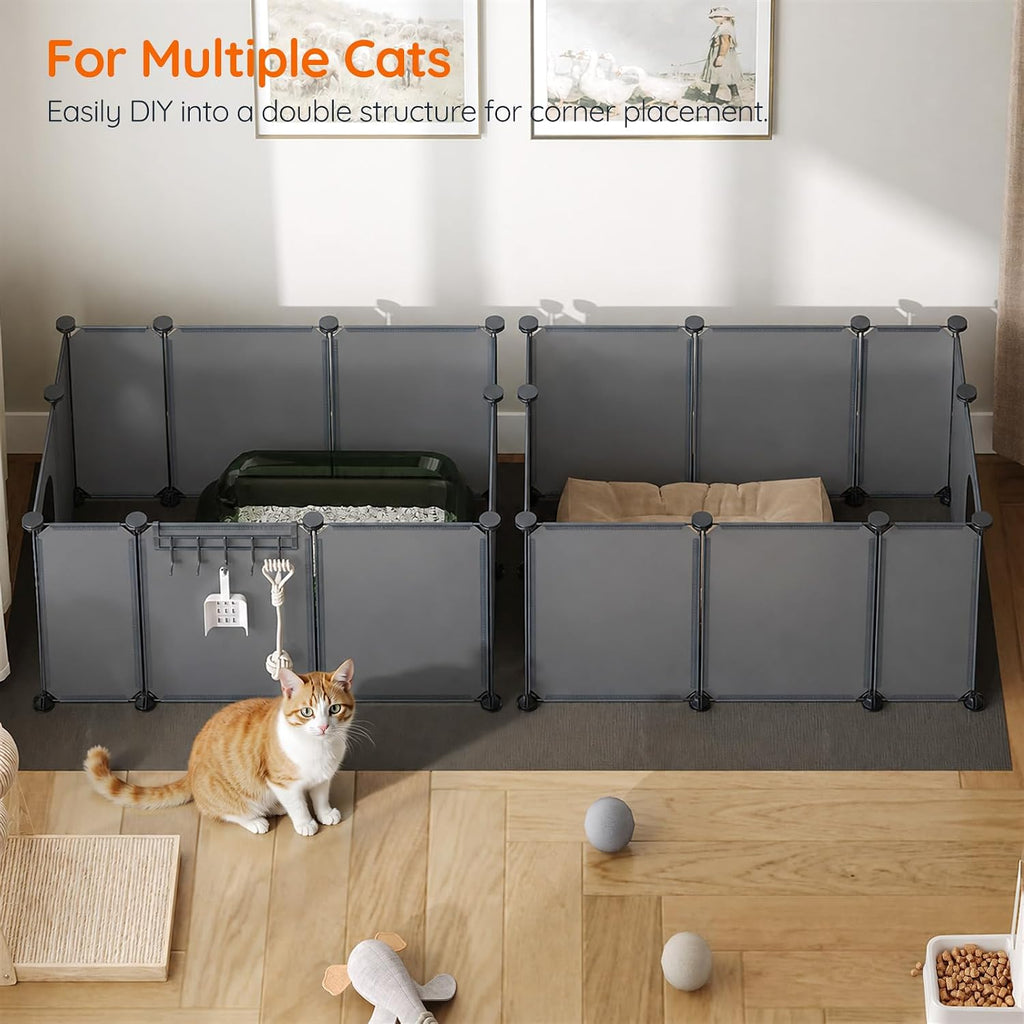HOOBRO 2 Pack Cat Litter Box Enclosure Splash Guard with Large Oxford Mat, Plastics High-Edge Litter Guard with Drain Hooks, DIY Assembly, 70.9" L x 29.1" W x 15.7" H, Easy to Clean, Grey GY08PP03
