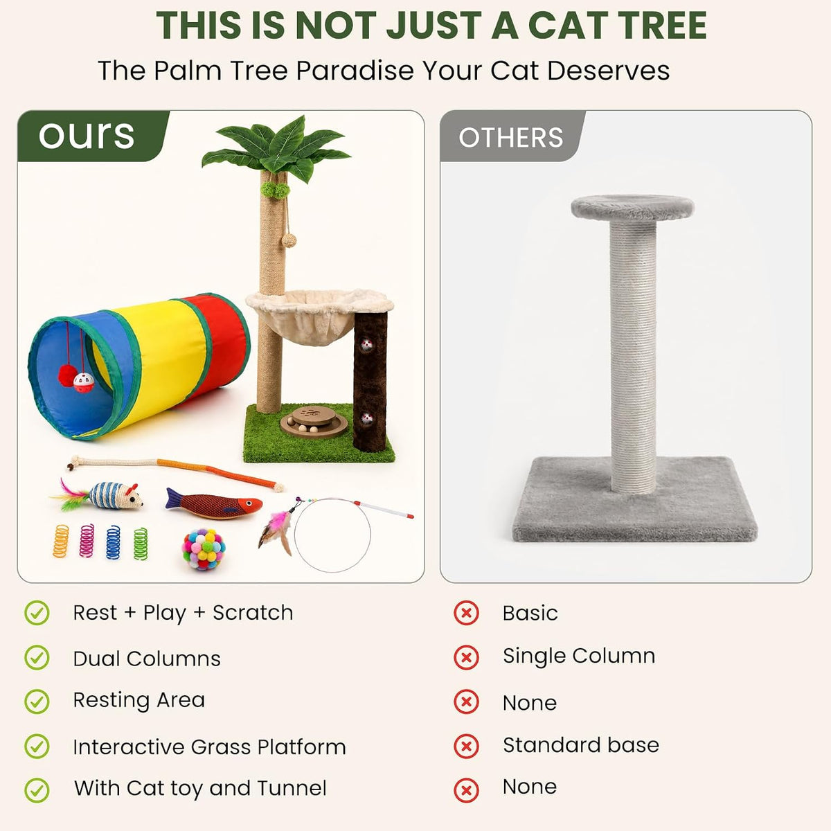 MIBOTE 35" Cat Scratching Post with Bed & Toys Palm Tree Cat Tower