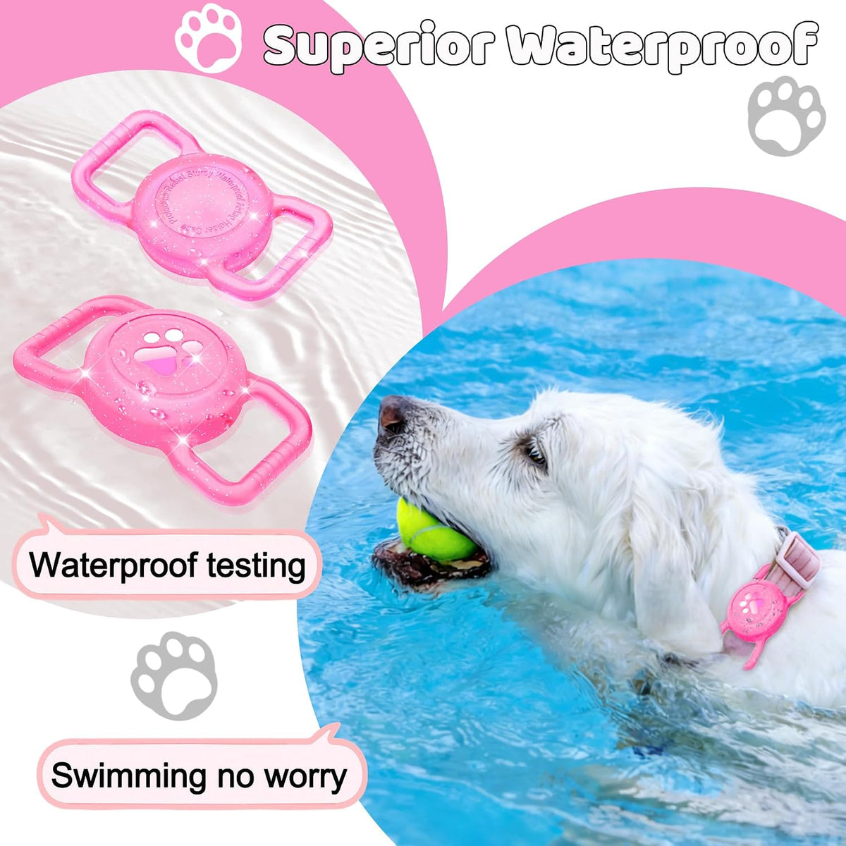 SANKALA Luminous Airtag Dog Collar Holder, Pink Glitter, 1 Pack