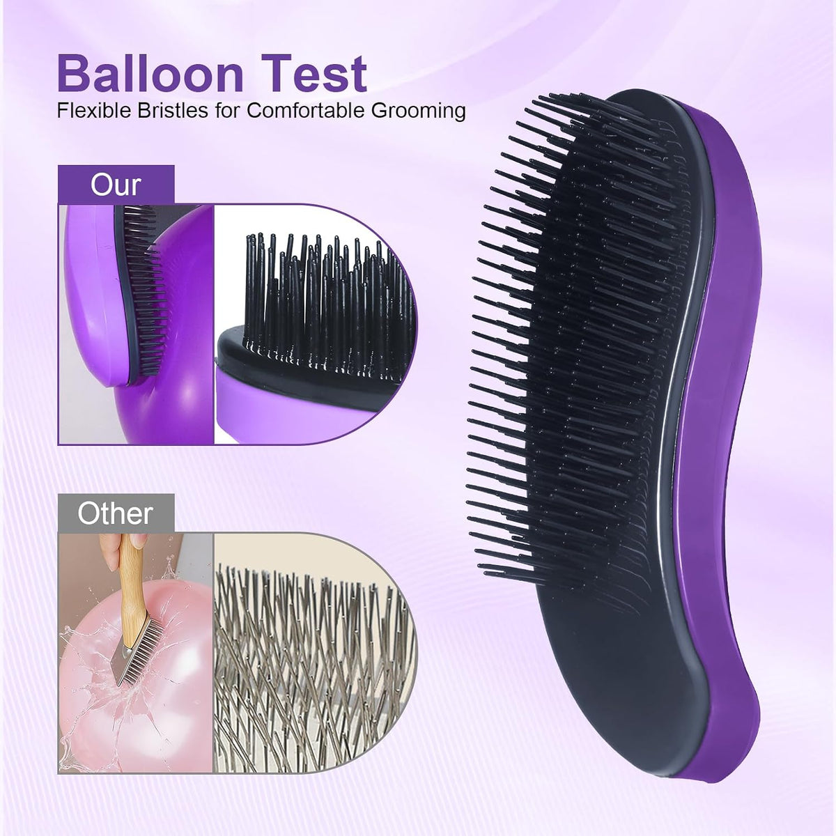 Small Dog Brush, Skin-friendly Soft Bristles (Dark Purple) | Puppy Hair Brush, Massage and Bath Supplies, Pet Grooming Tool for Teddy, Yorkies, Maltese, Shih Tzu, Chihuahua