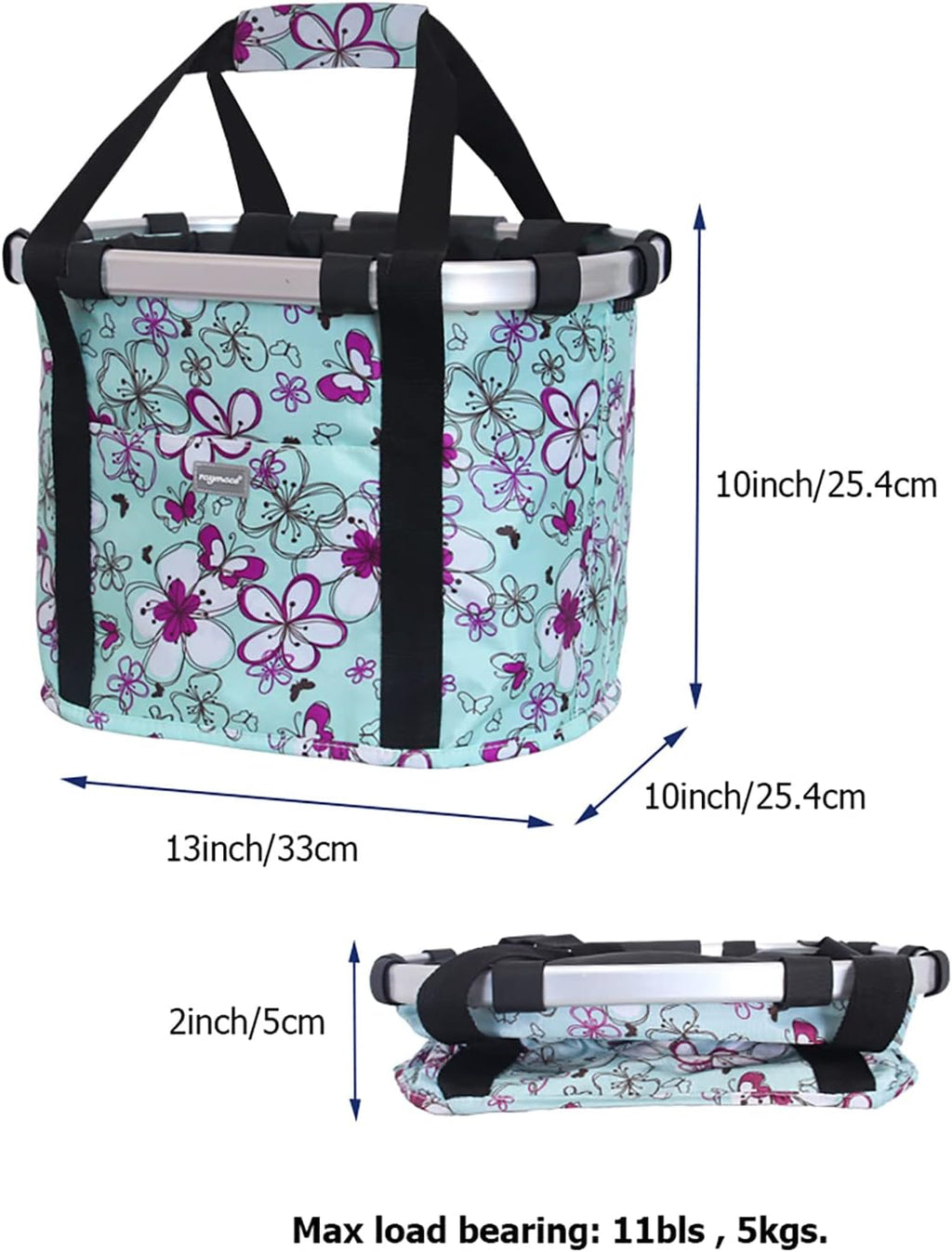 RAYMACE Bicycle Basket Dog Bike Handlebar Basket Front,Folding Detachable Quick Release Easy Install,Cycling Picnic Bag