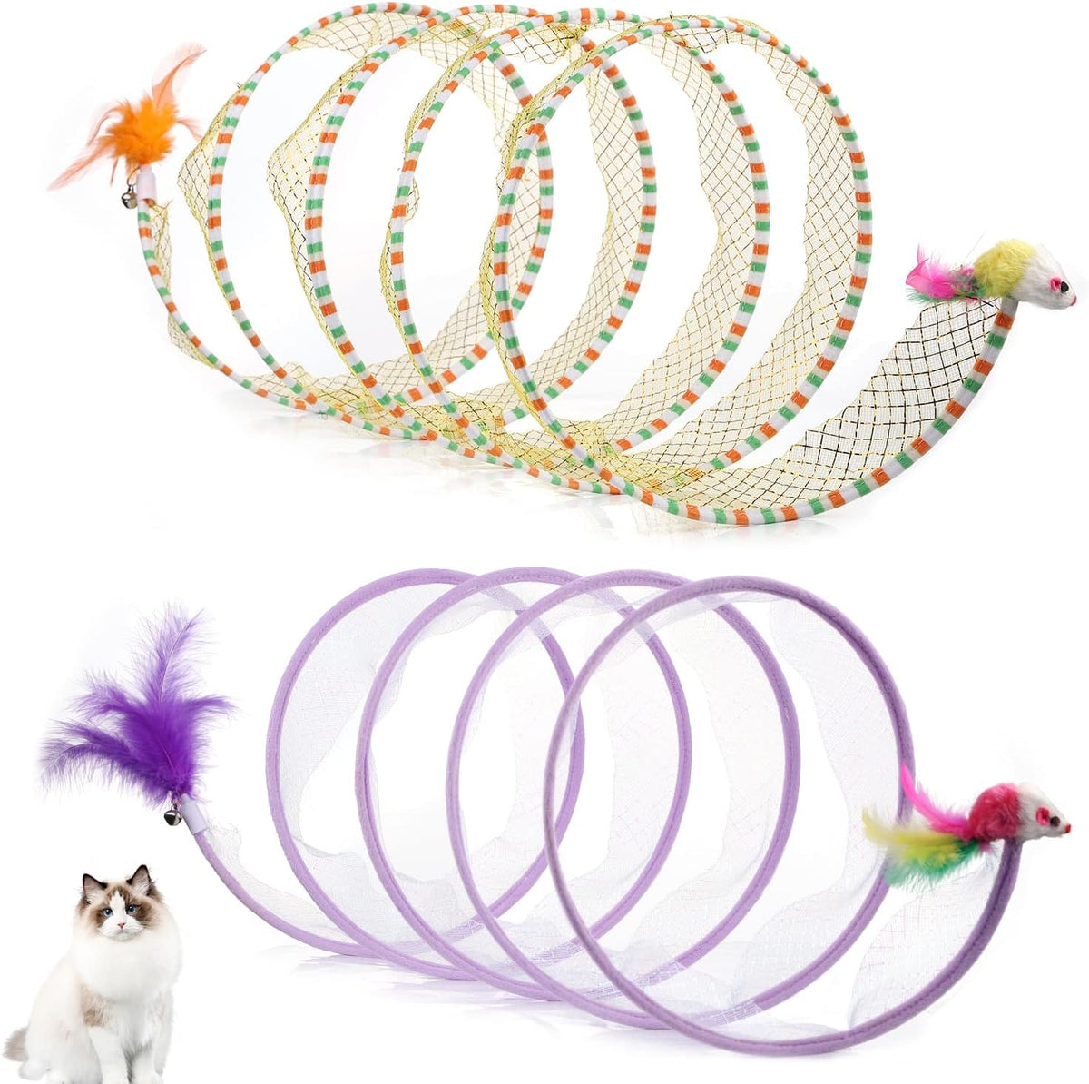 2pcs, Folded Cat Tunnel Spring, 10in Large Portable Cat Toy Spiral Tunnel
