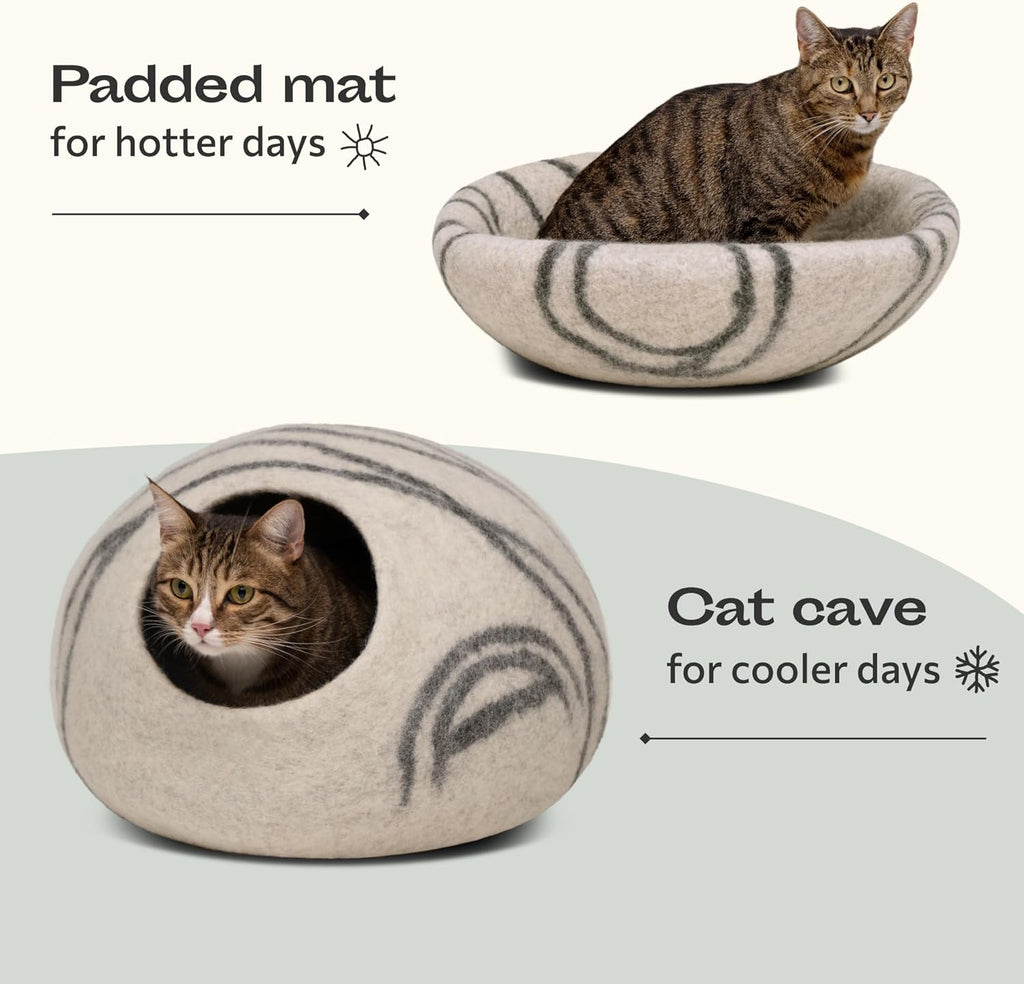MEOWFIA Cat Cave - New Zealand Wool Bed for Indoor Cats (Light Gray)