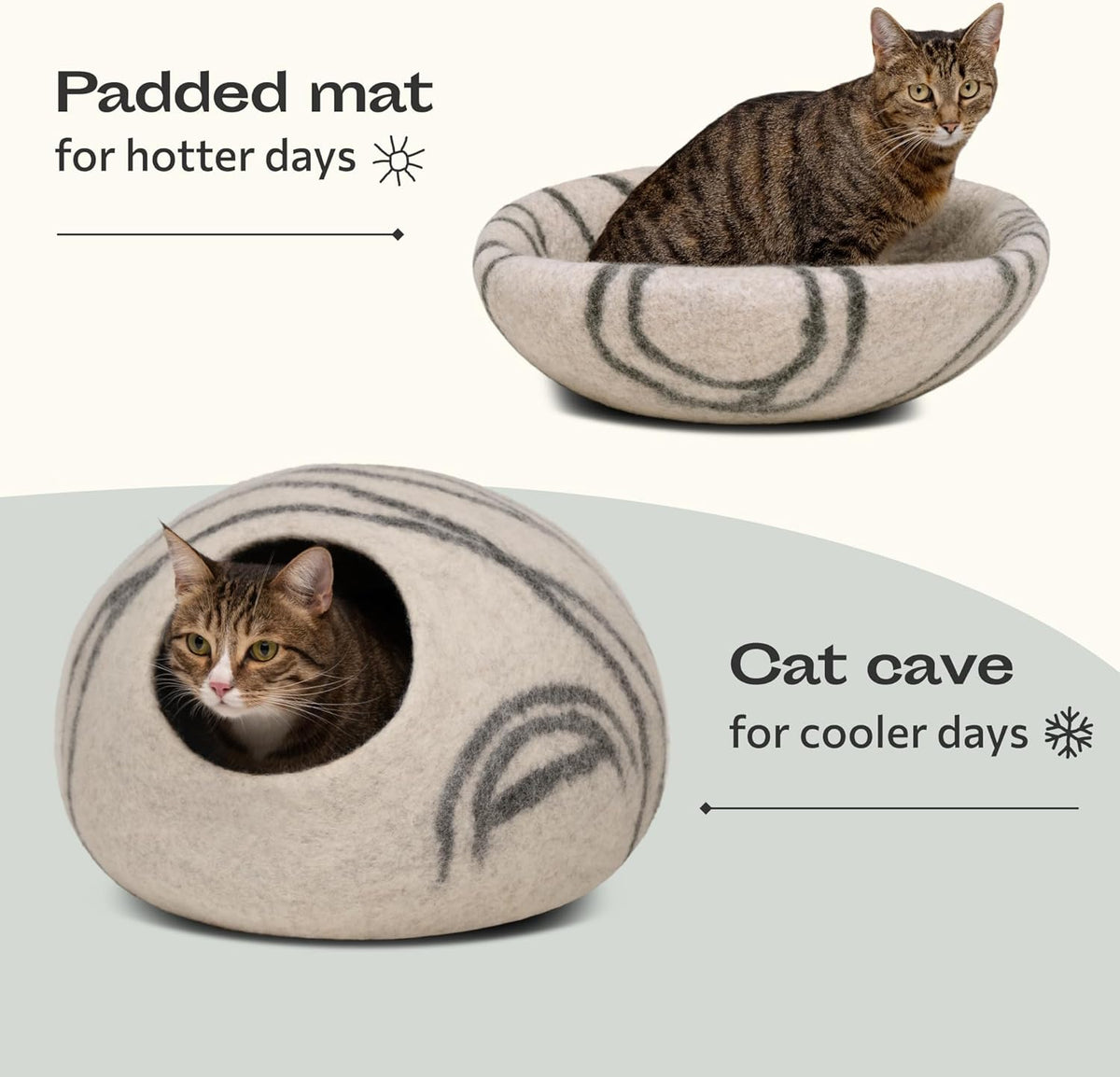 MEOWFIA Cat Cave - New Zealand Wool Bed for Indoor Cats (Light Gray)