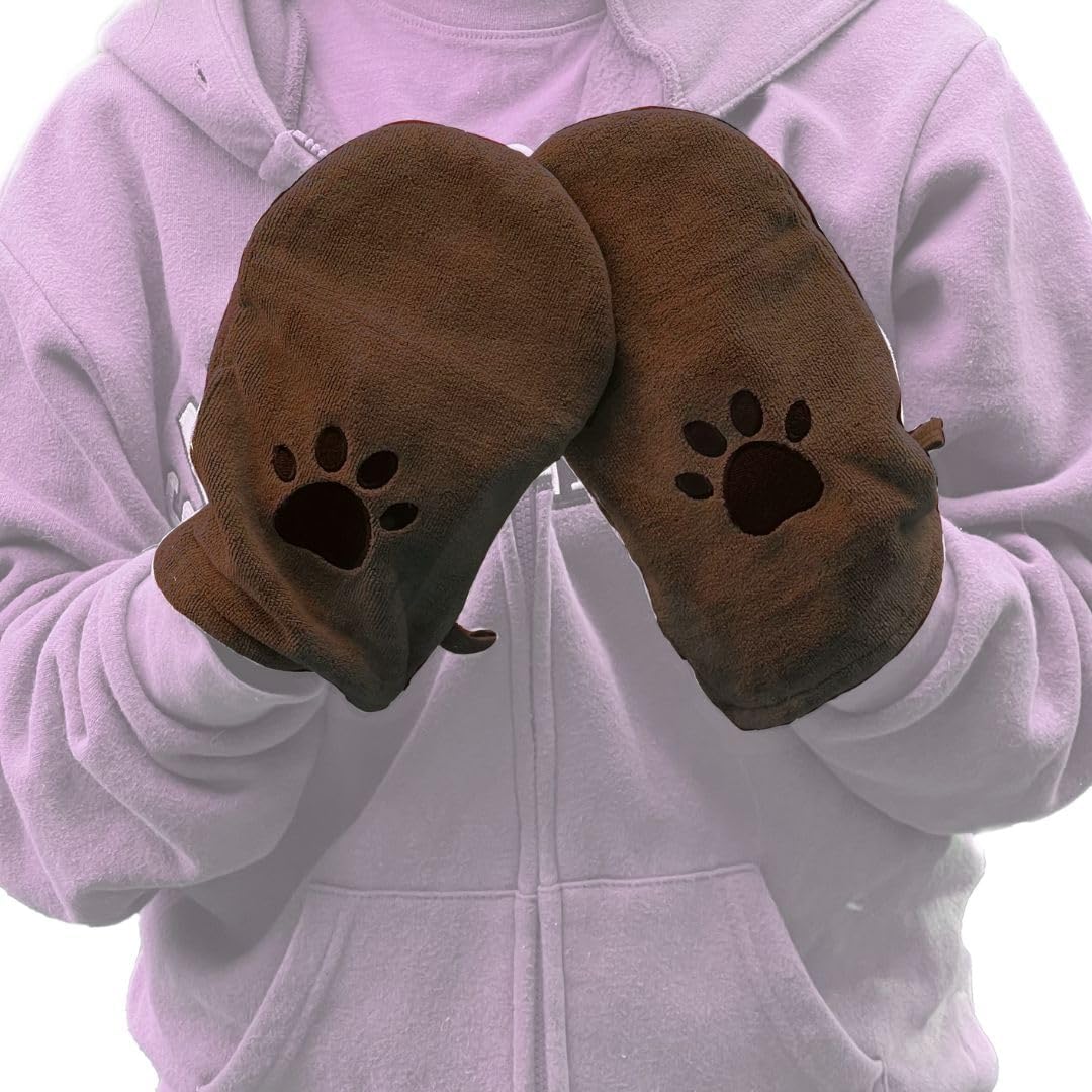 Penny & Niko Microfiber Pet Towel Mitts - Paw Cleaning and Drying Mitts/Gloves for Dogs and Cats (Brown, Standard - 2 Pack)